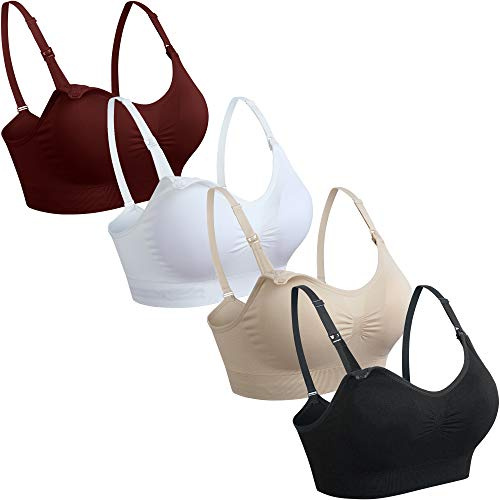 GXXGE 4Pack Nursing Bra for Breastfeeding Maternity Bras Push Up Silk Seamless Pregnancy Bralette Underwear Black Beige Rosered White X-Large