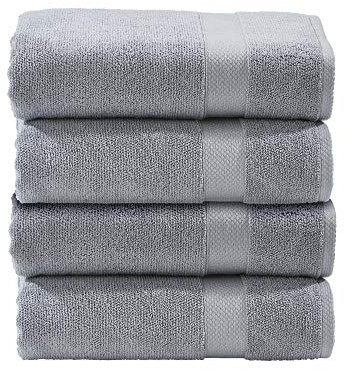 DONE Deluxe Handtücher 4er Set Zwirnfrotier Weich Hautfreundlich 100% Baumwolle Silber 50x100cm, 550gr/m²