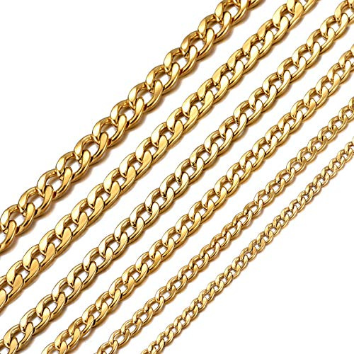 MASADA Herrhalsband i rostfritt stål, fin till massiv, bred kedja i silver och guld, Rostfritt stål