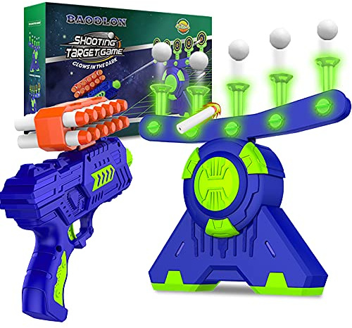 BAODLON Shooting Games Toy for Age 5, 6, 7, 8, 9, 10+ Years Old Kids, Boys - Glow in The Dark Floating Ball Target with Foam Dart Toy Gun, 10 Balls/5 Targets - Ideal Gift