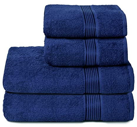 GLAMBURG Ultra Soft 4er-Pack Handtuch-Set, Baumwolle, enthält 2 übergroße Badetücher 70 x 140 cm, 2 Handtücher 50 x 90 cm, für den täglichen Gebrauch, kompakt und leicht — Marineblau