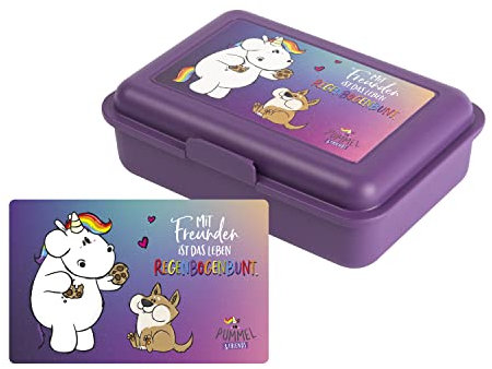 United Labels Pummeleinhorn - Pummel & Zebrasus Regenbogenbunt Brotdose Lunchbox Butterbrotdose mit Trennwand Lila