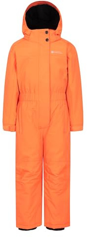 Mountain Warehouse Cloud Kids Snowsuit - Waterproof, Adjustable, One Piece Jumpsuit, Fleece Lining, Girls & Boys - Ski, Winter Bright Orange Kids Size 7-8 Years