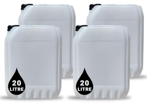 4 x 20L Plastic JERRY CAN for Water & Chemicals Storage Container – UN Certified Food Grade Stackable with Tamper-Evident Cap, Ideal for Outdoor Camping Emergency and Industrial Use
