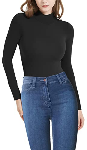 RoomTour Dambody elegant långärmad body damer kroppsdräkt toppar för damer stringbody, svart, M