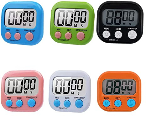 6 Pack Large Screen Digital Kitchen Timer, Magnetic Timer, Big Digits Loud Alarm, Count Up/Down, ON/Off Switch, Teachers, Classroom, Cooking, Baking