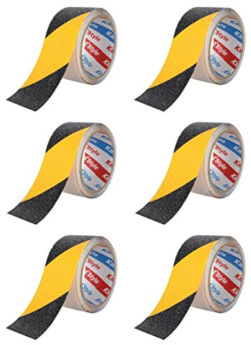 A2ZWORLD 6 Pezzi Nastro Adesivo Antiscivolo, Abrasivo ad Alta Aderenza, per Scale Gradini Pavimenti, Diversi Larghezze Disponibili (48mm X 3mt, Nero Giallo)