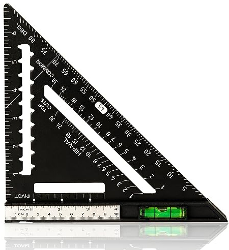 Beslands 7 inch Rafter Square with Level, Aluminum Metal Triangle Ruler Carpenter Square Woodworking Layout Tool Aluminum Triangle Tool Stainless Steel Ruler (Black)