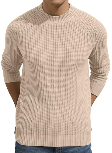 Sailwind Avslappnad ulltröja med rund hals för män, A-beige, XL