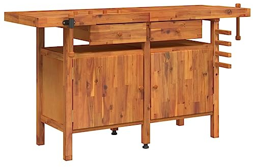 vidaXL Banco Lavoro Cassetti e Morse 162x62x83cm Legno Massello Acacia