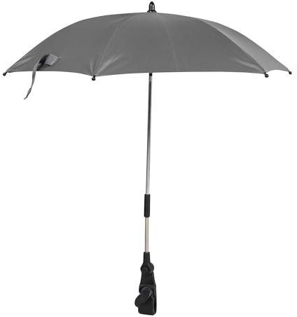 babycab Universal Sonnenschirm für Kinderwagen dunkelgrau - 180° Drehgelenk flexibel einstellbar - Befestigung mit Universal-Klemme (Ø 15-30 mm) - Ø Schirm ca. 75 cm, Länge inkl. Halterung ca. 80 cm