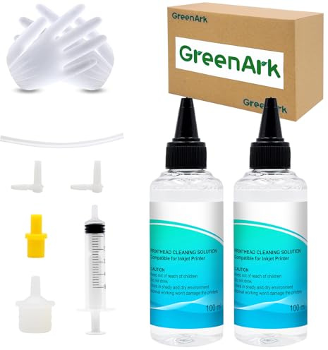 GREENARK Printhead Cleaning Kit Solution (2 * 100ML) Inkjet Printer Head Cleaning Kit for All Inkjet Printers Epson, Canon, HP, Liquid Printer Head Cleaning Set Solution Inkjet Printer Head Cleaner