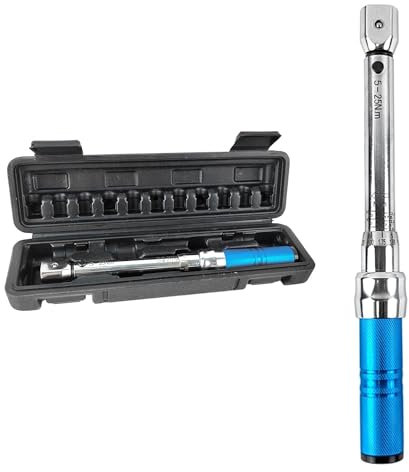 Cle Dynamometrique 5-25 Nm, 235 × 9 × 12 mm Réglable Clé Dynamométrique Velo avec Boîte de Rangement, Précision ±3%, Clé à Cliquet Réversible, pour Voitures, Camions, Motos (1)
