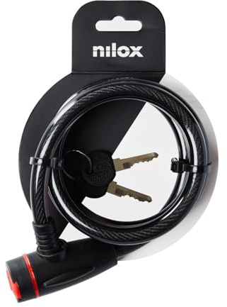 Nilox Cable Lock, Candado Bicicleta Antirrobo con Cable de Acero y Cubierta de Plástico Blando, Cadena Bicicleta Antirrobo Longitud 1,3 Metros, 2 Llaves Incluidas