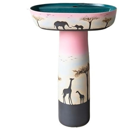 RUNZE765Z Lavabo de Salle Lavabo sur Pied coloré de Luxe léger, lavabo de Salle de Bain sur Pied en céramique rétro, lavabo à Colonne en Deux pièces avec Trou de Robinet Unique Lavabo de Salle(A)