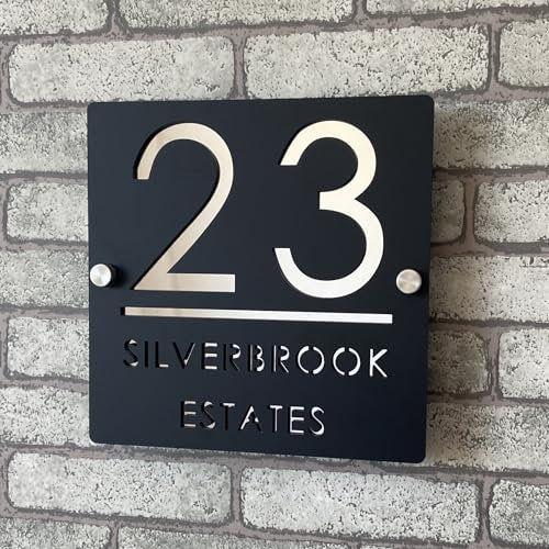Placa de Número de Casa Personalizada 3D en Acrílico Negro y Plateado, Números Flotantes, Señalización Resistente al Clima para Puerta Interior y Exterior, Ideal para Hogar, Hotel, Apartamento, Tienda