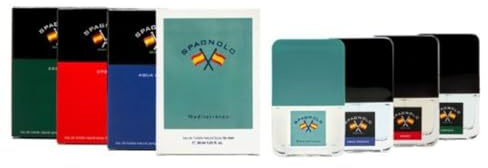 SPAGNOLO - Colonias Hombre Mediterráneo + Agua Fresca + Esencia + Sport, Pack de 4 x 30 ml, Formato Viaje en Spray, Perfume Hombre, Eau de Toilette Natural y Masculina, Aroma Amaderado
