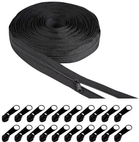 lafo Oändlig dragkedja med dragkedja, svart, nylondragkedja, oändlig, 25 mm, 20 m, dragkedja med 20 metall, för väskor, kläder, sängkudde