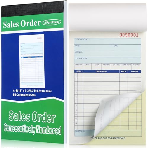 Lincia Carnet de commandes en 2 parties sans carbone (blanc/jaune canari) avec copies en carbone, couverture de reçu, facture 50 ensembles par livre (10,6 x 18,3 cm)