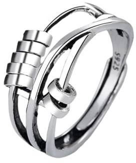 Anxiety Ring,Fidget Rings for Anxiety Women,Spinner Ring,S925 Silver Plated Fidget Rings for Anxiety Stress Reliever Spinner Rings,Adjustable Rings for Women Men,Jewelry Gift for Daughter Girls Kids