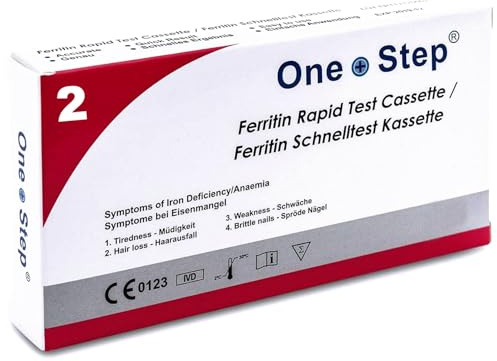 2 x One+Step Test della Carenza di Ferro I Set completo di Autotest per la Diagnosi Precoce della Carenza di Ferro I Test Ferritina