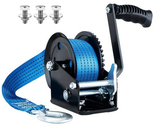 AC-DK 2000lbs Heavy Duty Boat Trailer Winch with 26FT Strap, 2-Way Ratchet & 4:1 Gear Trailer Winch, Portable Hand Crank Winch for Boat, Truck, Trailer, RV, ATV, Jet Ski