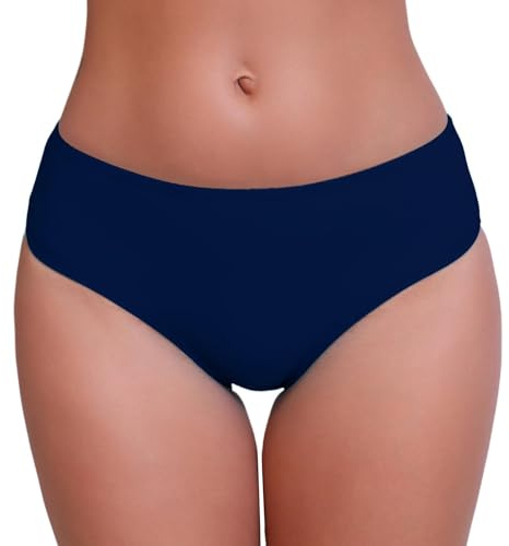 Halcurt Women Mid Waisted Swim Bikini Bottoms Full Coverage Navy S