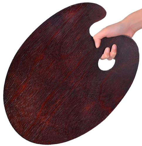 Oljemålningspalett, 40 x 30 cm vattentät oval träfärgpalett, lättanvänd målningspalett med tumhållare, lätt att rengöra färgpallar för oljemålning, akryl, akvarell