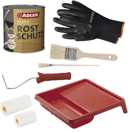 Adler Ferro Rostschutzfarbe für Metall 3in1 - Grundierung, Rostschutz und Decklack - direkt auf Restrost anwendbar + Zubehör, in Silbergrau 375ml