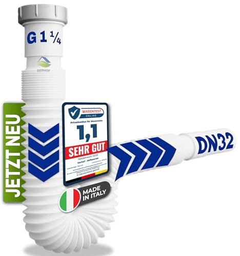 Flexibler Ablaufschlauch Werkzeugfreie Montage, 1 1/4 x 32, 40 und 50 mm, Siphon/Geruchsverschluss Ausziehbar für Badezimmer Waschbecken, Abfluss Rohr, Siphon, 720 mm Länge, Abflussrohr Waschtisch