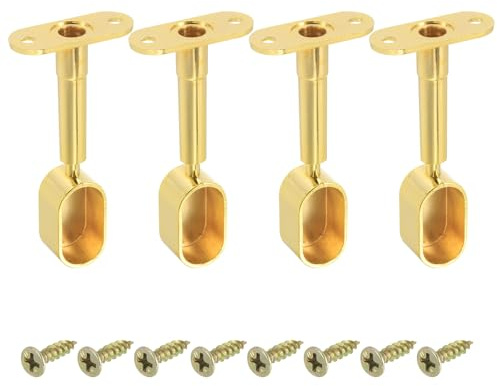 QUARKZMAN 4 Pcs Soporte De Estante Ovalado para Armario, Soporte Ajustable En Altura para Tubo De Barra De Armario, Soporte De Tubo Medio con Tornillos para Gabinete Armario Dorado