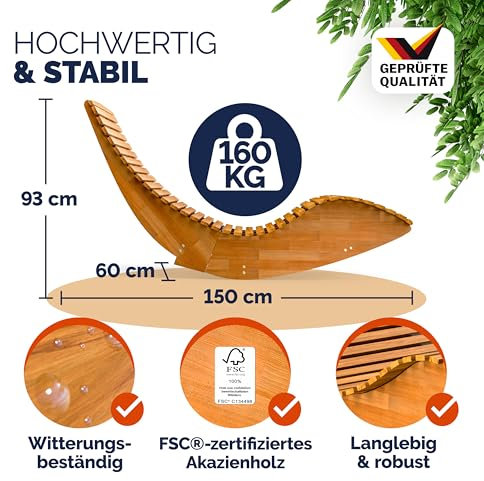 Casaria® 2X Sonnenliege inkl. Auflage 2 Personen Creme Klappbar Wetterfest Holz Garten Liege Ergonomisch 160kg Belastbarkeit FSC®-Zertifiziert Schwungliege Set Balkon 195x60cm