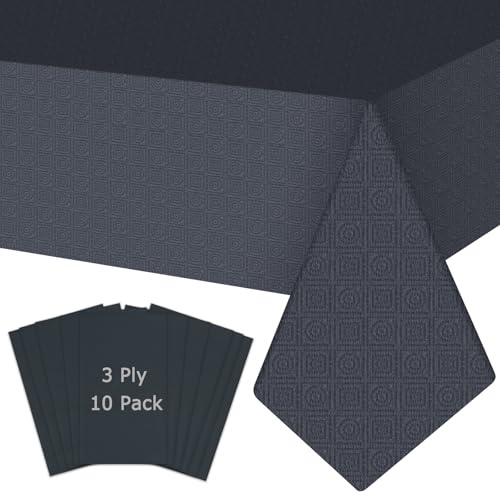 SWGIEEI Black Disposable Tablecloth for Rectangle Tables 10 Pack, 54''×108'' Paper Table Cloth for 3-9 Ft Tables, Paper & Plastic Party Table Cover for Birthday, Outdoor, Wedding, Banquet