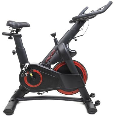 TechFit Professional Indoor Cycle - 20 kg Schwungrad, Magnetischer Widerstand 99 Stufen, Bluetooth App, 200 kg, Display, Tablet Halterung, Aluminium Pedale, Verstellbares Ghidon, 117x107x53 cm
