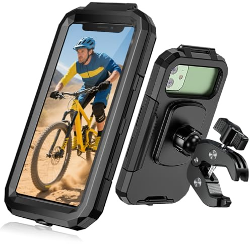 Faneam Support Telephone Vélo Etanche Support de Guidon Portable Téléphone 360° Rotation Support Smartphone Moto Scooter Installation Rapide Compatible avec Smartphones 5,5-6,8 Pouces (L)
