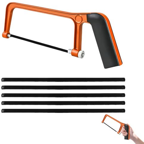 Metallsäge Klein 155 mm, Hand Bügelsäge Holz mit 5 Austauschbarem Sägeblatt, Mini Handsäge Hacksaw Eisensäge Klein Kleine Säge Holzsäge