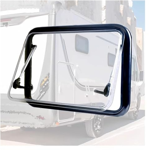 Campervan Window, Caravan Side Windows With Blackout Curtains, Folding Display Window For Cargo Trailer, Camper Travel, Cargo Van Truck(800x450mm)