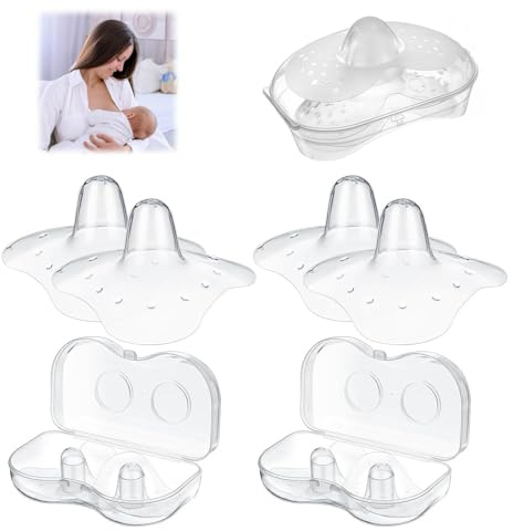 4 Stücke Stillhütchen Brusthütchen aus Silikon - Brustwarzenschutz für Stillprobleme, Inkl. Etui - Alternative zu Medela & MAM (2er Pack, Größe L)