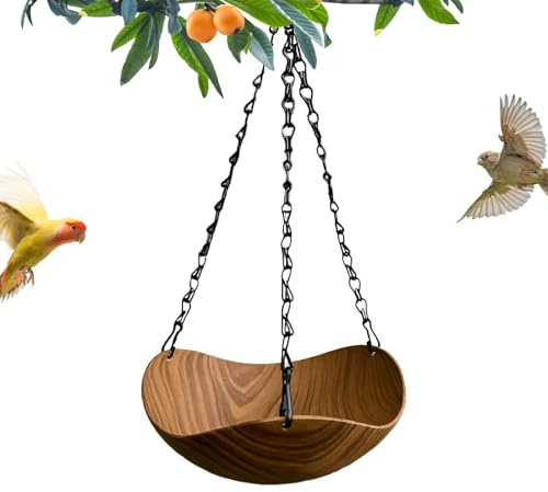 Wcybym Baño para Aves Exterior - y Bebedero de Madera con Cadena,con Cadena Colgante,para Patio Terraza Balcón Jardín Parque Aviario