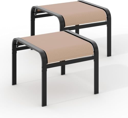Garvee Lot de 2 Grand Pouf d’extérieur Impermeable Empilable, Textilène | Repose-Pieds Et Siège Multifonction, Cadre Métallique, Poids Léger, Pouf d'extérieur pour Jardin, Balcon, Piscine