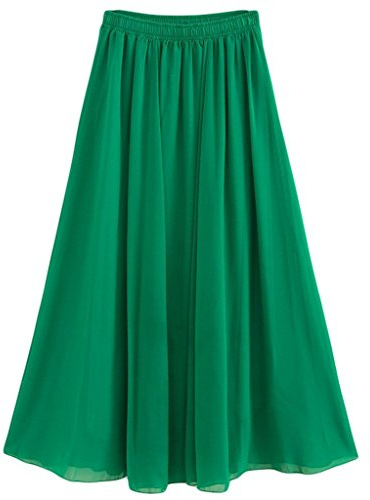 Donna Pieghettato Retro Maxi Gonna Lunga Elastica Solida Colore Gonna