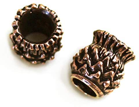 LynnAround Bronze Norse Scottish Thistle Cirsium Flower Beard Beads Rings, Dwarven Dreadlock Pirate Medieval Hair Beads, Pagan Charm Jewelry
