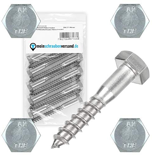 Tornillos hexagonales para madera, 6 x 40 mm, acero inoxidable, DIN 571, tornillos vieneses, 6 x 40 mm, 50 unidades