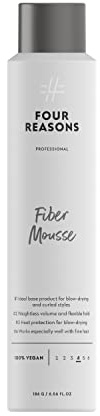 FOUR REASONS Professional Fiber Mousse for Curly Hair - Volumizing Long-lasting Flexible Hold for Curly, Wavy and Straight Hair, VEGAN Curl Mousse, 5 Oz
