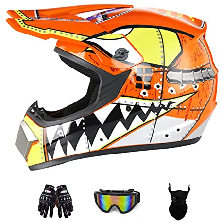 Casco Moto Niño Cascos De Motocross De Moto, Enduro, Descenso, Full Face para Hombre Casco De Carreras Dot Aprobado Casco Motocross Infantil,Naranja,M