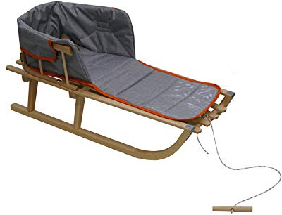 Luge en Bois pour Enfants avec Dossier - Luge Davoser en Bois avec Ceinture de sécurité, Dossier et chancelière d'hive (Naturel/Bleu) (Naturel/Gris)