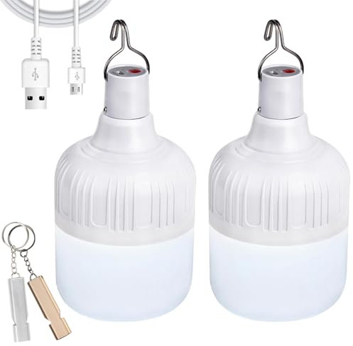 2Pcs Camping Lights,Camping Lantern LED Work Light Bulb USB Rechargeable Lighting Dimmable,30W 2000 Lumens 5 Lighting Modes,Portable Tent Light for Emergency,Camping,Patio,Garden,BBQ,Hiking,Fishing