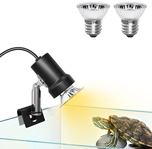 Luxvista E27 Regulable Lámpara de Calor para Tortugas con Base Metálica Giratoria de 360°, Lámpara Calefactora en Recipiente de Vidrio para Reptiles y Anfibios con Bombilla 25W/50W