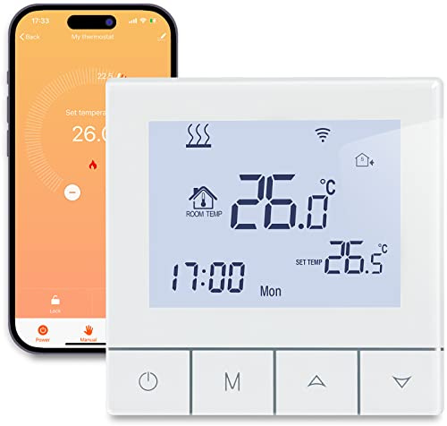 Thermostat Fussbodenheizung Wasser, Beok Thermostat WiFi Smart Raumthermostat Fußbodenheizung Programmierbar Wandthermostat Thermostate Heizung Digital 230v Kompatibel Alexa, 3A TDS75WIFI-WP Weiß