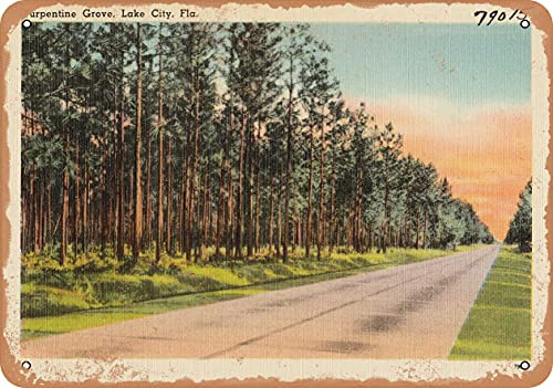 10 x 14 METAL SIGN - Florida Postcard - Turpentine Grove, Lake City, Fla. - Vintage Rusty Look